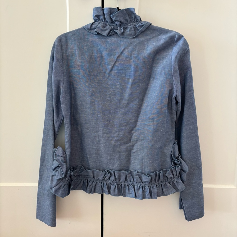 Destree Blue Ruffle Cotton Linen Top - Picture 6 of 6